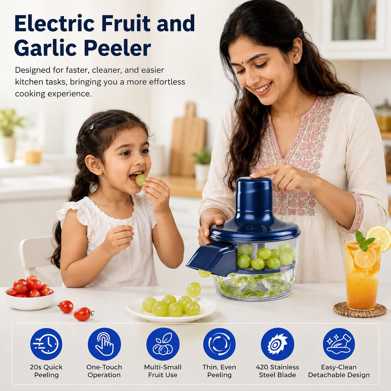 Electric Fruit & Vegetable Peeler Machine | USB Rechargeable Cordless Automatic Potato & Garlic Peeler